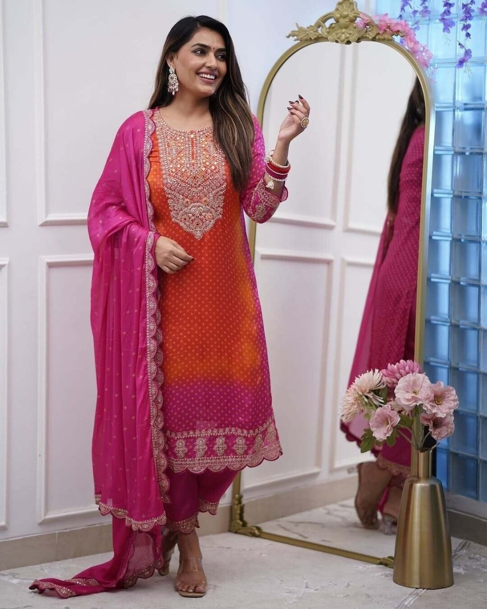 Chinon Silk Pakistani Pink Salwar Kameez Readymade Indian Wedding Partywear 3PC - 001FASHIONFORWARD