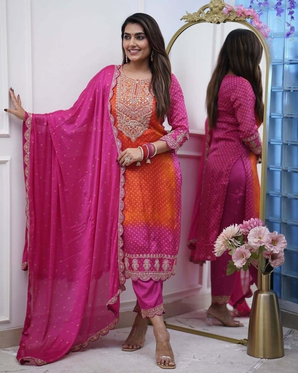 Chinon Silk Pakistani Pink Salwar Kameez Readymade Indian Wedding Partywear 3PC - 001FASHIONFORWARD