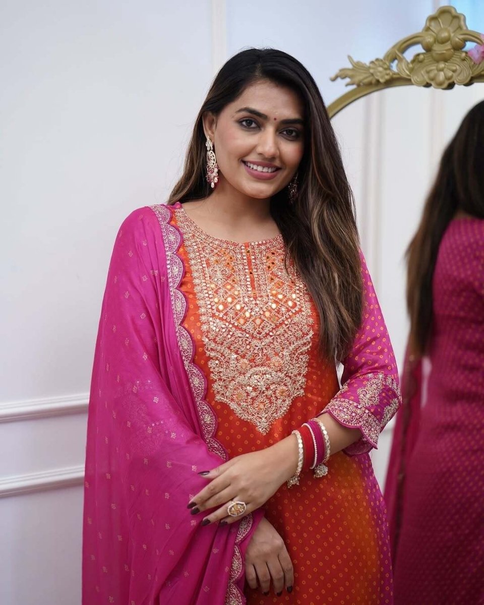Chinon Silk Pakistani Pink Salwar Kameez Readymade Indian Wedding Partywear 3PC - 001FASHIONFORWARD