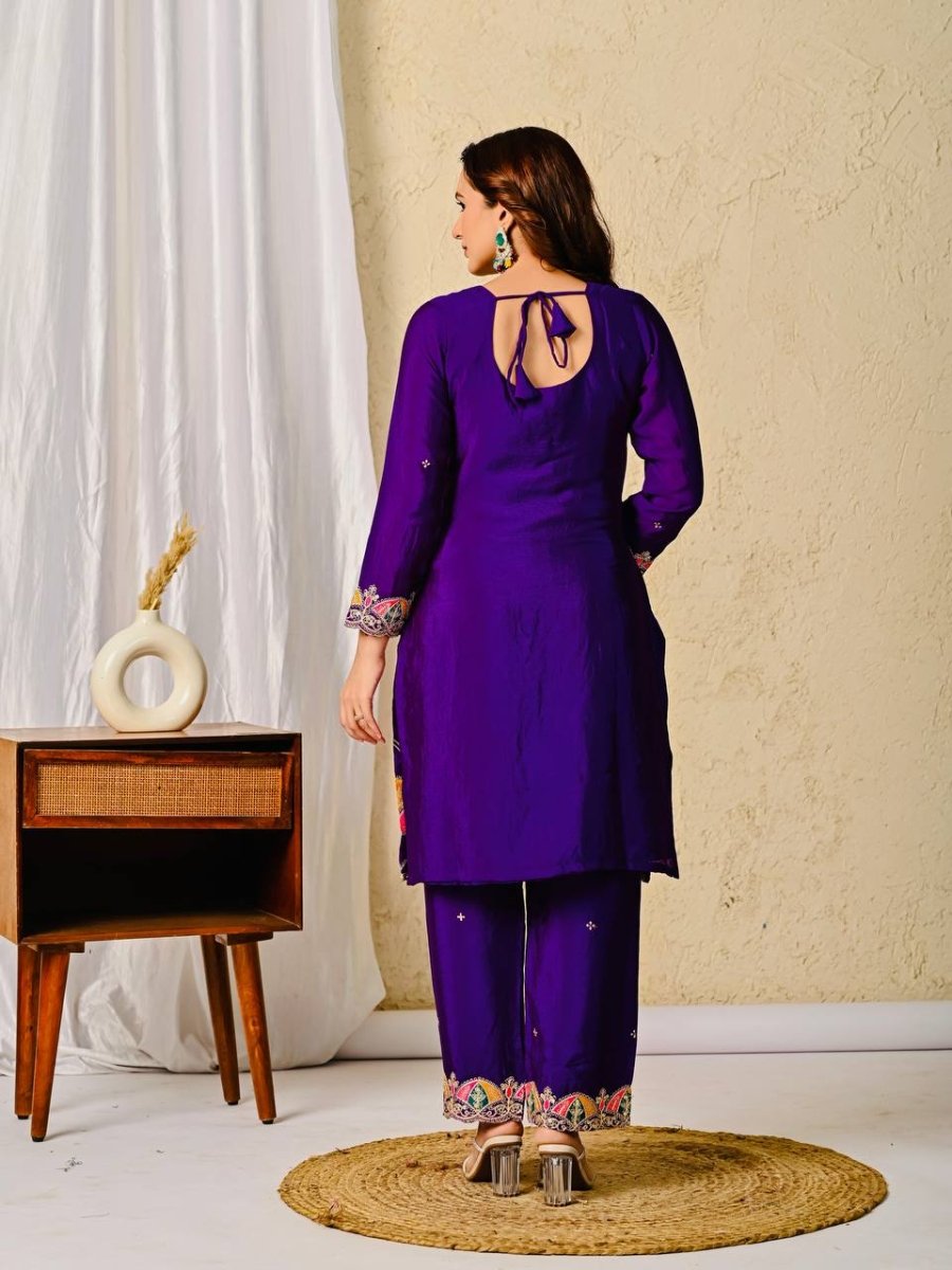 Chinon Silk Purple Salwar Kameez Suit With Sequin Embroidery Work - 001FASHIONFORWARD