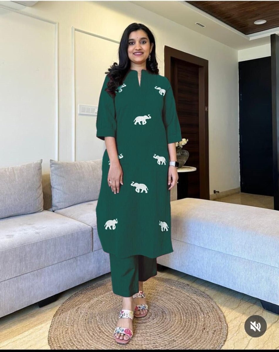 Cotton 2 PCS Pakistani salwar kameez Kurta Set with Pant Women Kurti Set - 001FASHIONFORWARD