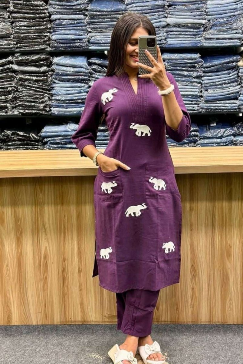 Cotton 2 PCS Pakistani salwar kameez Kurta Set with Pant Women Kurti Set - 001FASHIONFORWARD