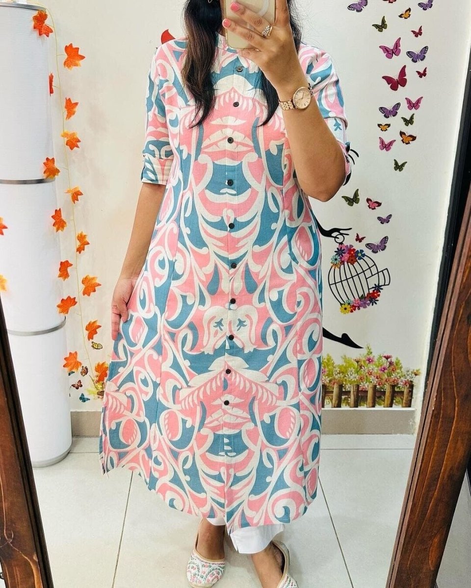 Cotton 2 pcs Sanganeri Women's Salwar kameez Indian Designer Ethnic Kurti - 001FASHIONFORWARD