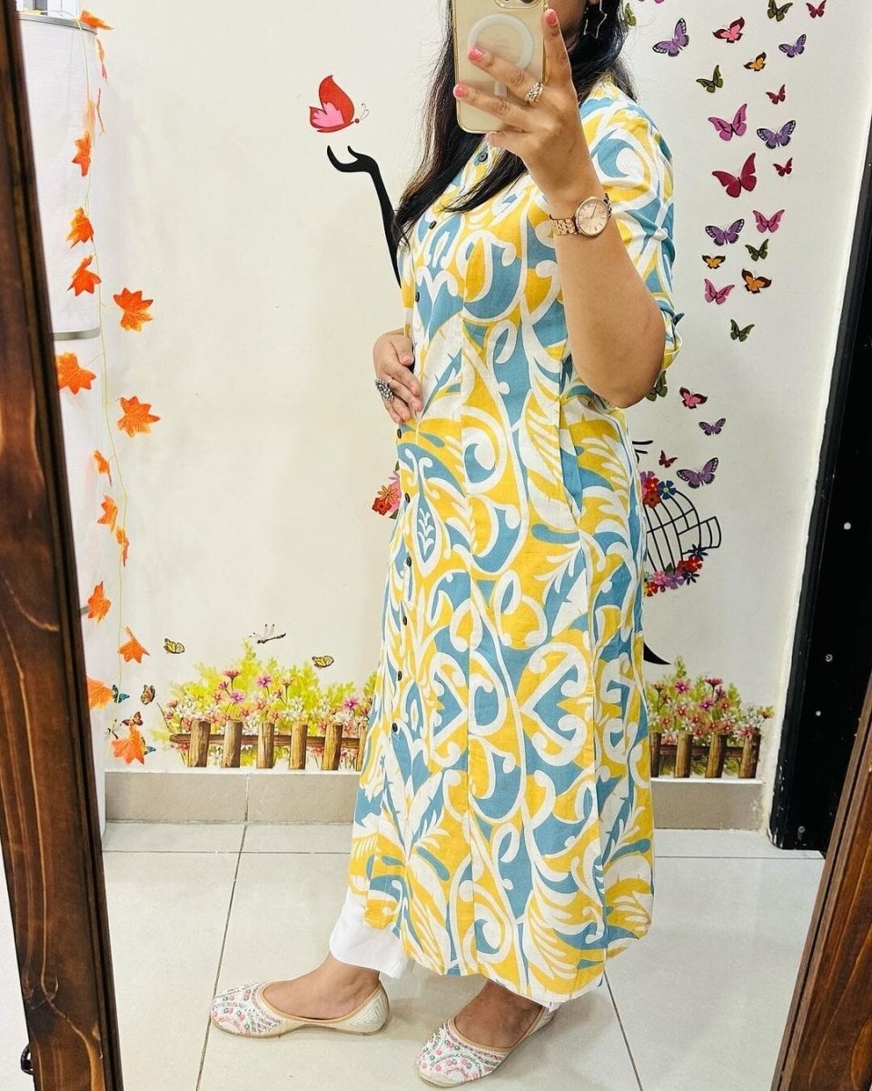 Cotton 2 pcs Sanganeri Women's Salwar kameez Indian Designer Ethnic Kurti - 001FASHIONFORWARD
