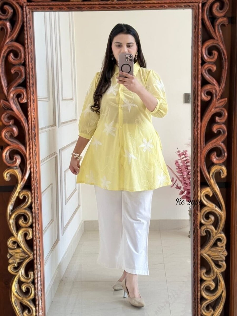 Cotton 60*60 Kurta Pant , indi western style office work wear Top , pant 2 pcs - 001FASHIONFORWARD