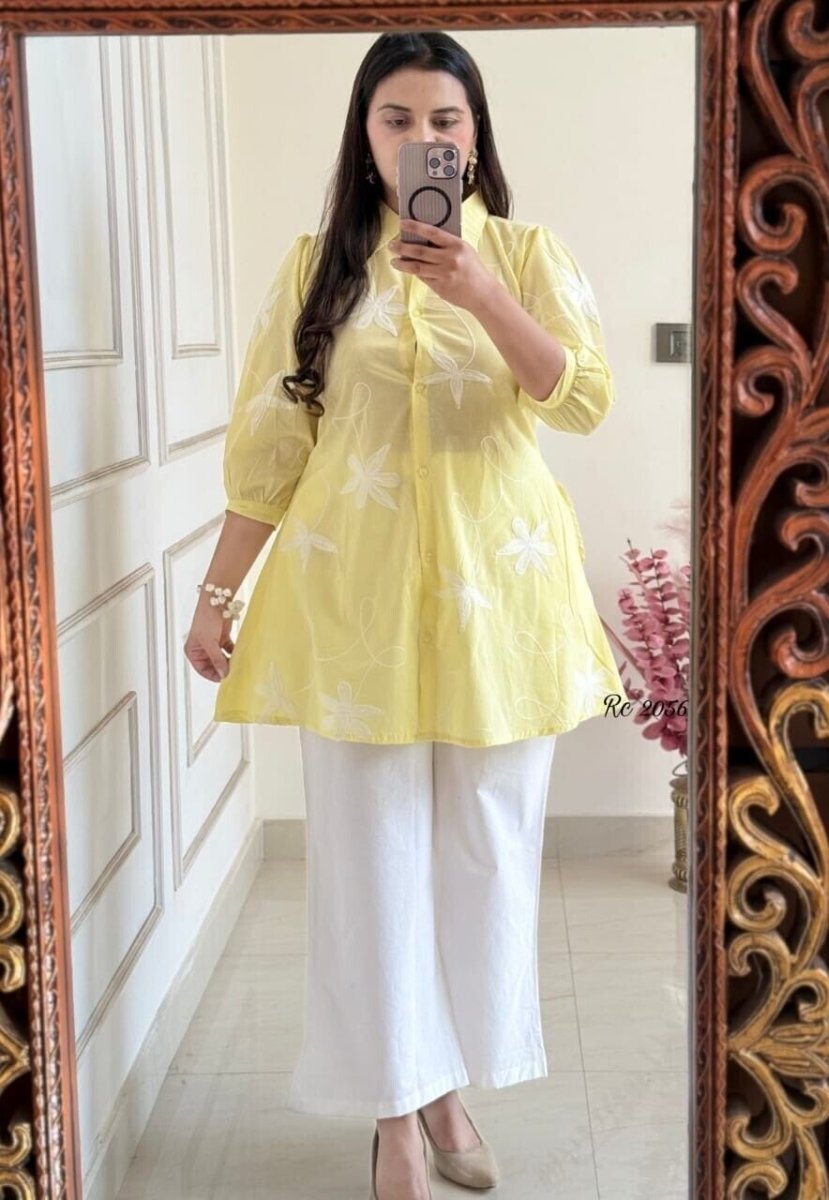 Cotton 60*60 Kurta Pant , indi western style office work wear Top , pant 2 pcs - 001FASHIONFORWARD