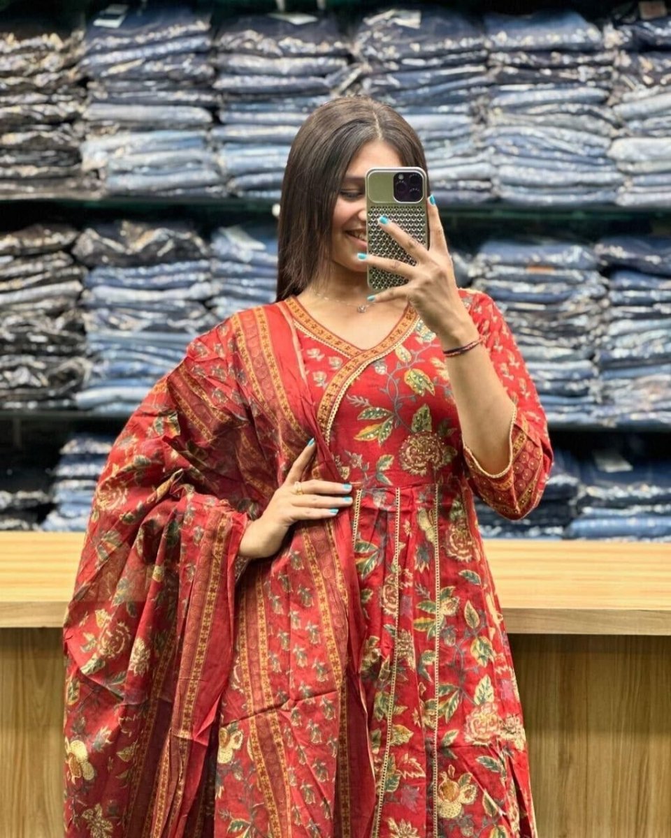 Cotton Beautiful Anarkali Kurti Suit Dress Indian Bollywood Ethnic Kurta Pant - 001FASHIONFORWARD