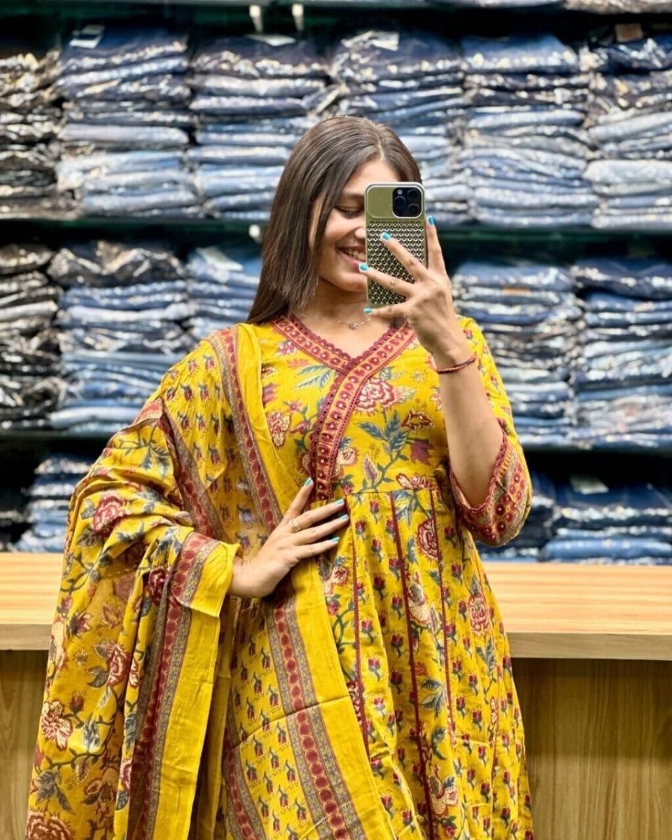 Cotton Beautiful Anarkali Kurti Suit Dress Indian Bollywood Ethnic Kurta Pant - 001FASHIONFORWARD