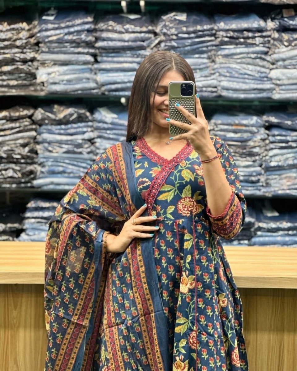 Cotton Beautiful Anarkali Kurti Suit Dress Indian Bollywood Ethnic Kurta Pant - 001FASHIONFORWARD