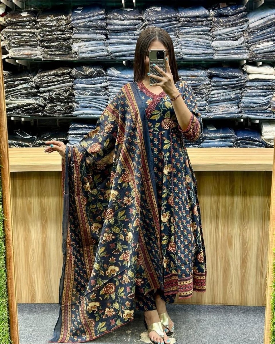 Cotton Beautiful Anarkali Kurti Suit Dress Indian Bollywood Ethnic Kurta Pant - 001FASHIONFORWARD