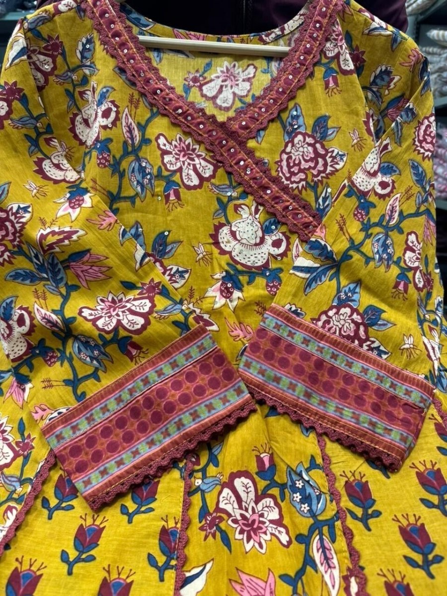 Cotton Beautiful Anarkali Kurti Suit Dress Indian Bollywood Ethnic Kurta Pant - 001FASHIONFORWARD