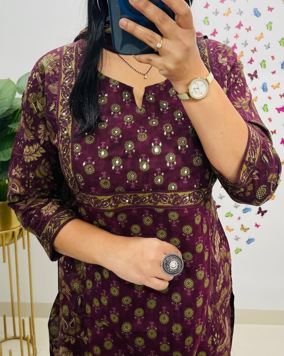 Cotton Block Print Readymade Salwar Kameez Suit Wedding & Party Wear Kurti Pant - 001FASHIONFORWARD