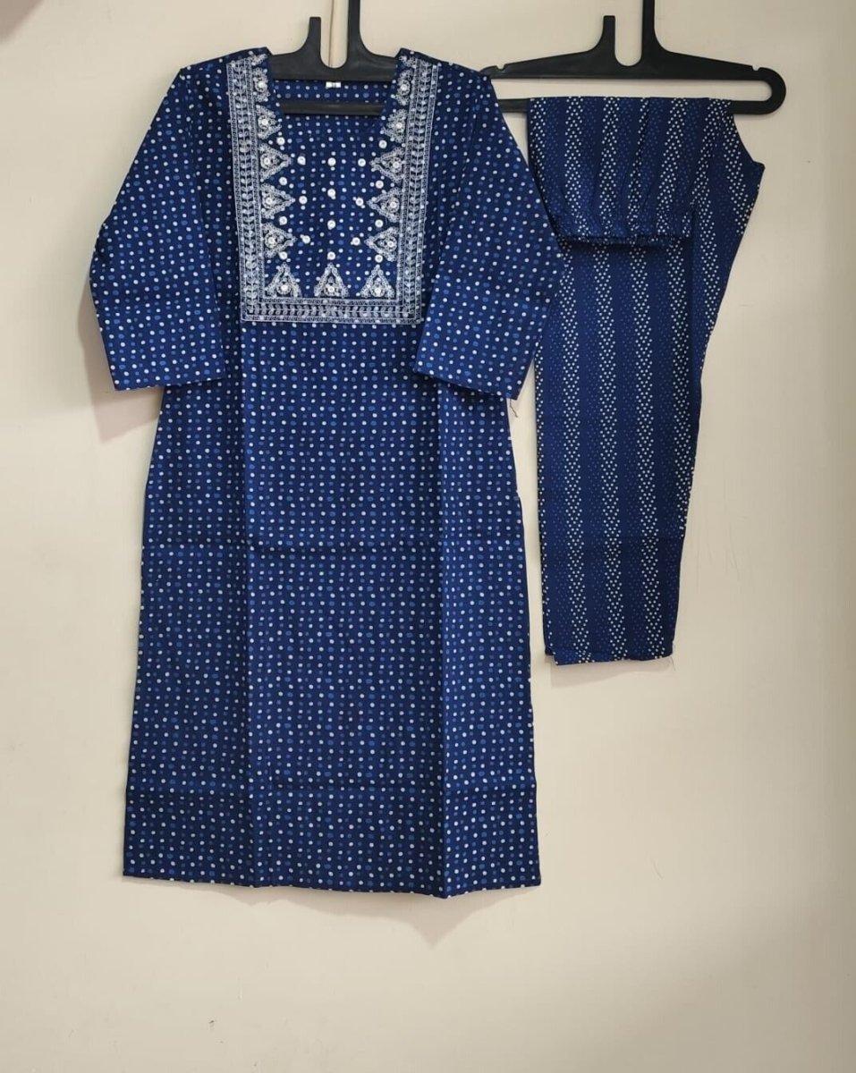 Cotton Blue Color Salwar Kameej Suit , Wedding party wear Kurti pant 3 pc - 001FASHIONFORWARD