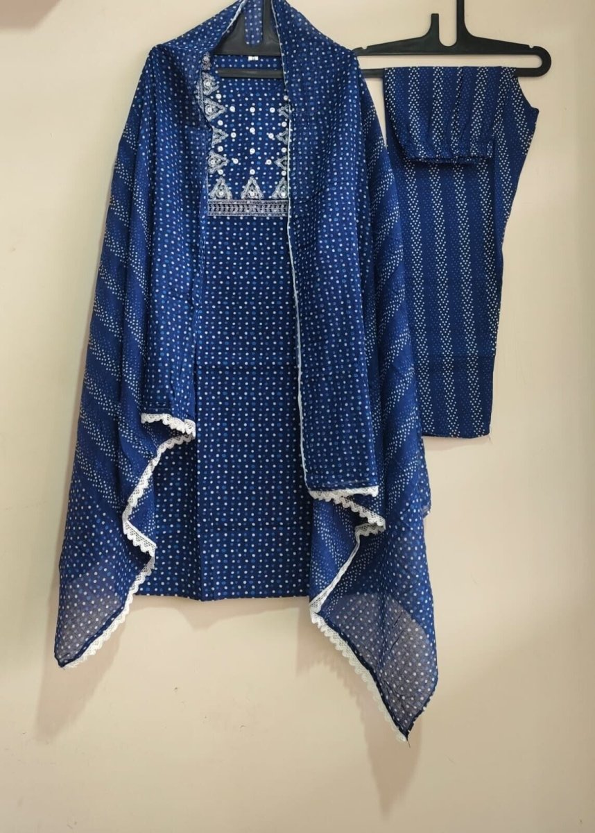 Cotton Blue Color Salwar Kameej Suit , Wedding party wear Kurti pant 3 pc - 001FASHIONFORWARD