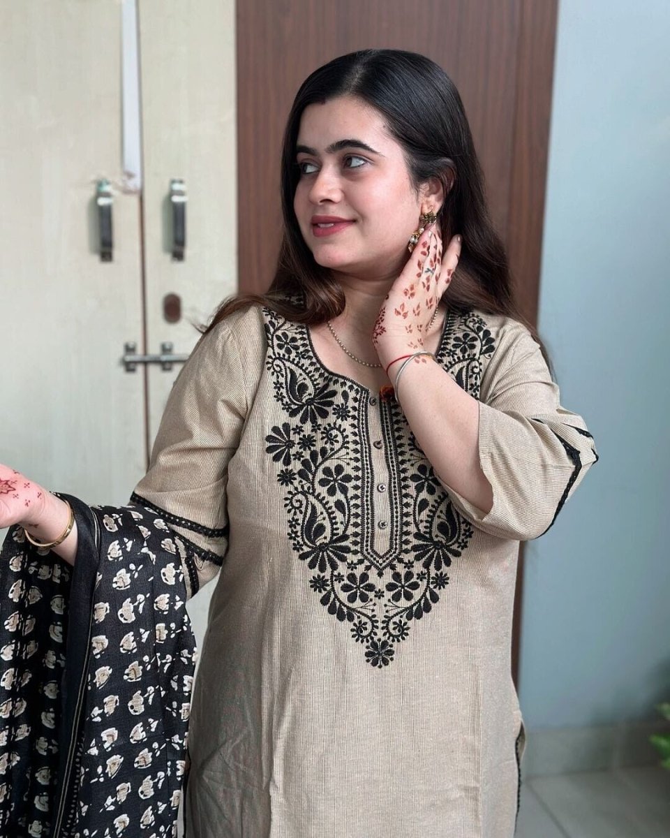 Cotton Designer Tunic Party Embroidered Kurti Salwar kameez Wear Kurti Dress - 001FASHIONFORWARD