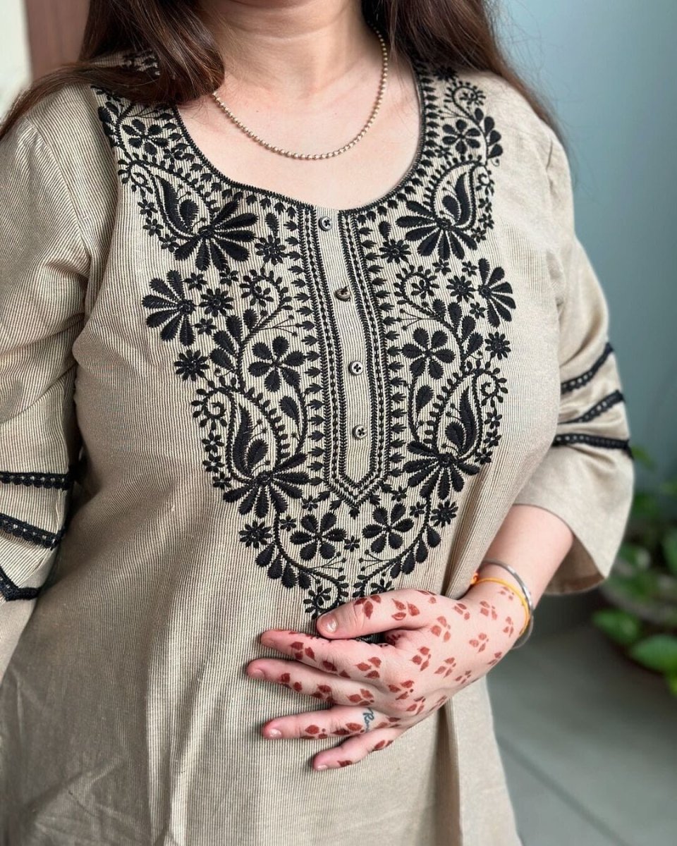 Cotton Designer Tunic Party Embroidered Kurti Salwar kameez Wear Kurti Dress - 001FASHIONFORWARD