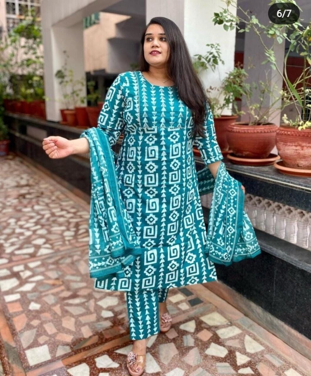 Cotton Floral Salwar Kameej Suit , Wedding party wear Kurti pant 3 Readymade - 001FASHIONFORWARD