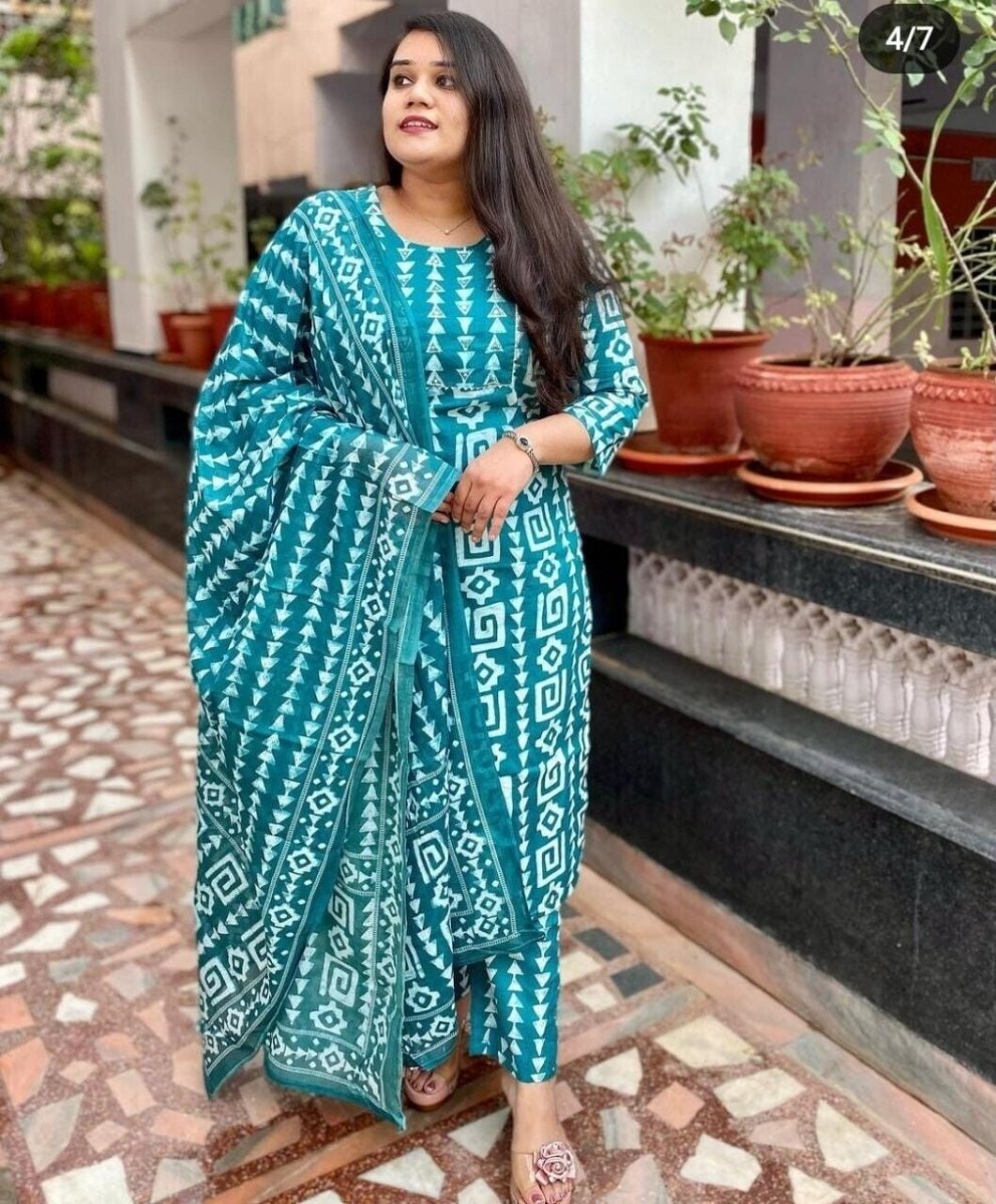 Cotton Floral Salwar Kameej Suit , Wedding party wear Kurti pant 3 Readymade - 001FASHIONFORWARD