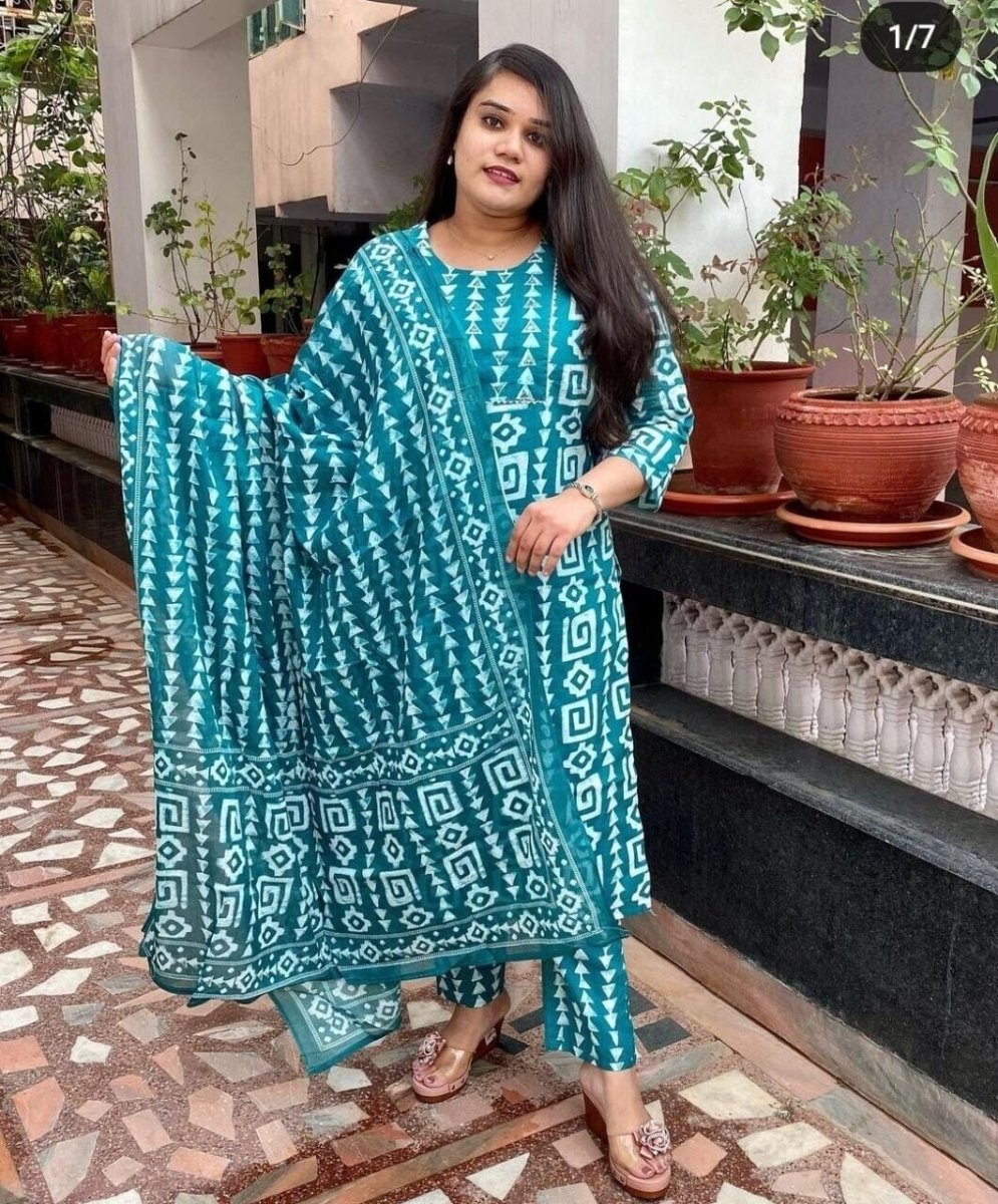 Cotton Floral Salwar Kameej Suit , Wedding party wear Kurti pant 3 Readymade - 001FASHIONFORWARD