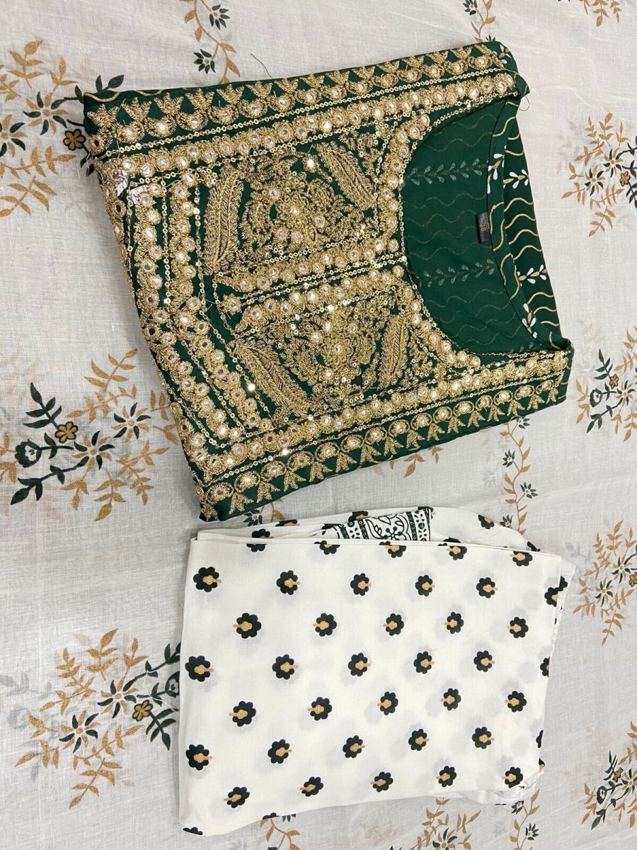 Cotton green salwar kameez suit set , designer 3pc suit set with duppatta - 001FASHIONFORWARD