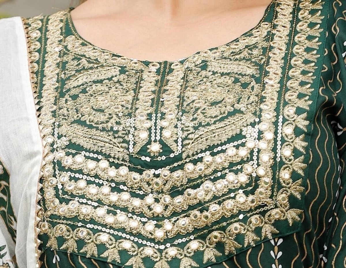 Cotton green salwar kameez suit set , designer 3pc suit set with duppatta - 001FASHIONFORWARD