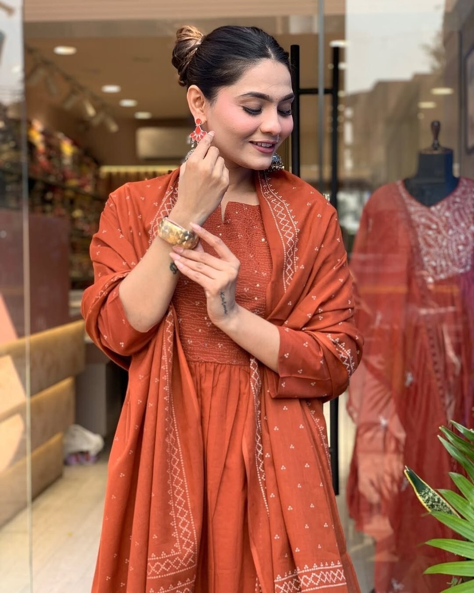 Cotton Indian Designer Bollywood Party Wear Anarkali Flared Gown duppatta - 001FASHIONFORWARD