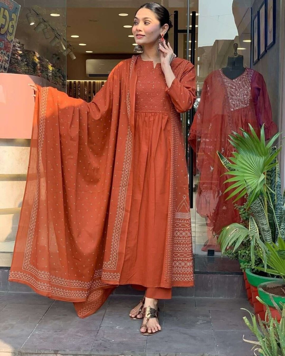 Cotton Indian Designer Bollywood Party Wear Anarkali Flared Gown duppatta - 001FASHIONFORWARD