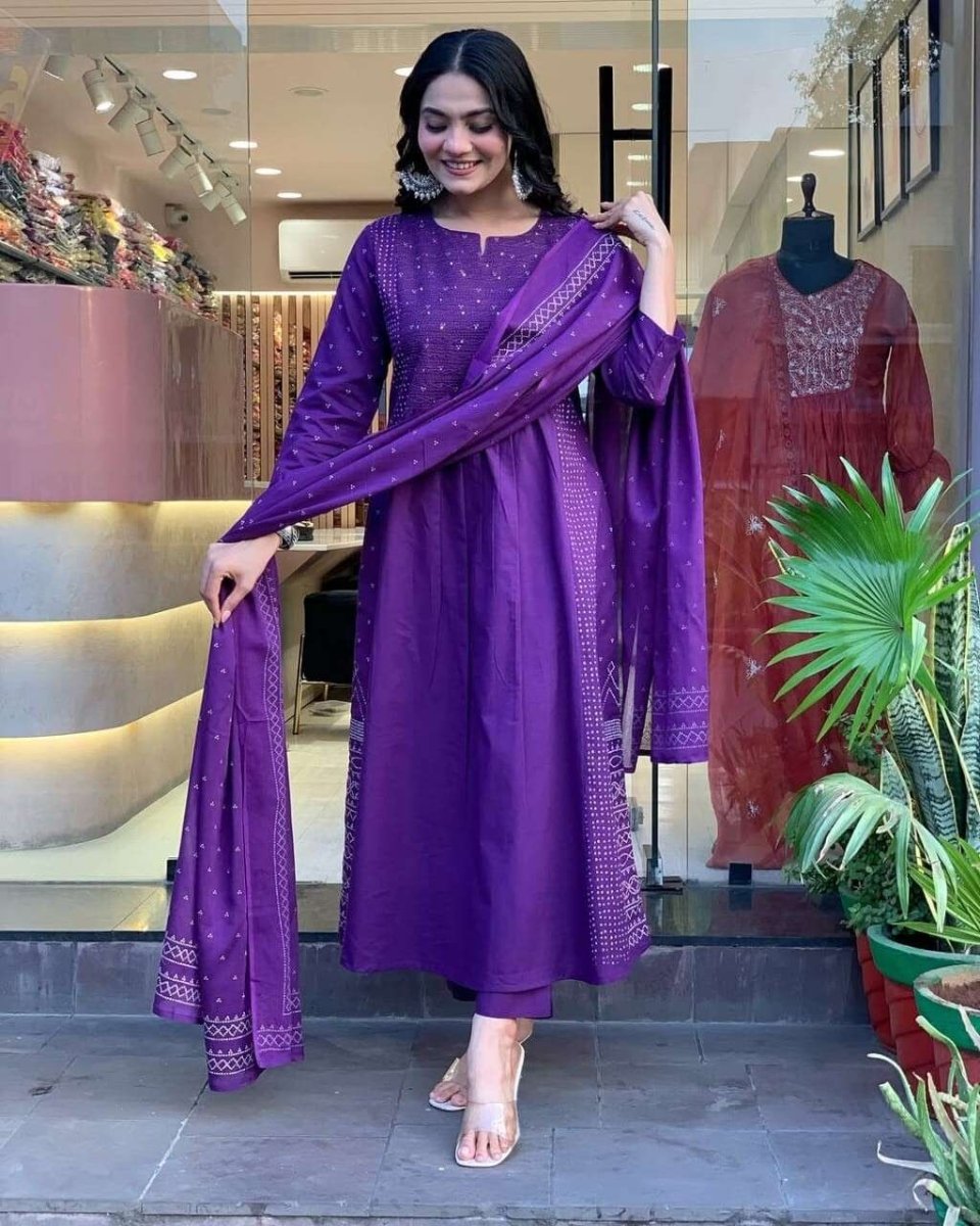 Cotton Indian Designer Bollywood Party Wear Anarkali Flared Gown duppatta - 001FASHIONFORWARD