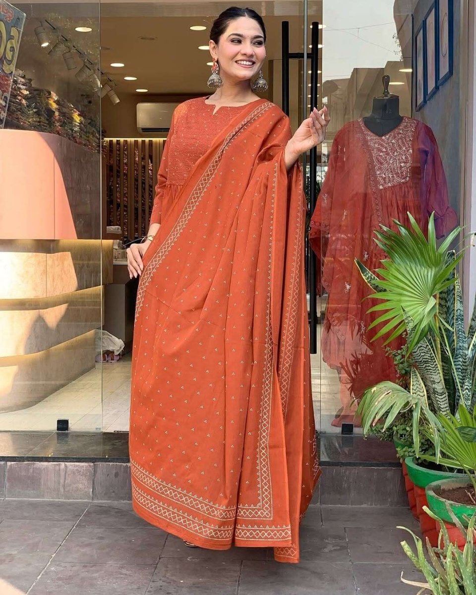 Cotton Indian Designer Bollywood Party Wear Anarkali Flared Gown duppatta - 001FASHIONFORWARD