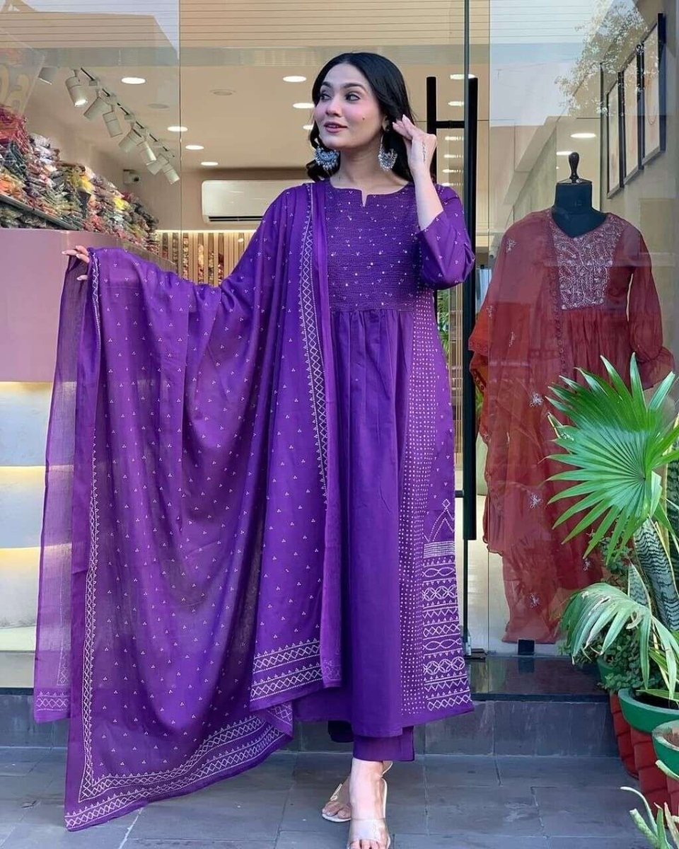 Cotton Indian Designer Bollywood Party Wear Anarkali Flared Gown duppatta - 001FASHIONFORWARD
