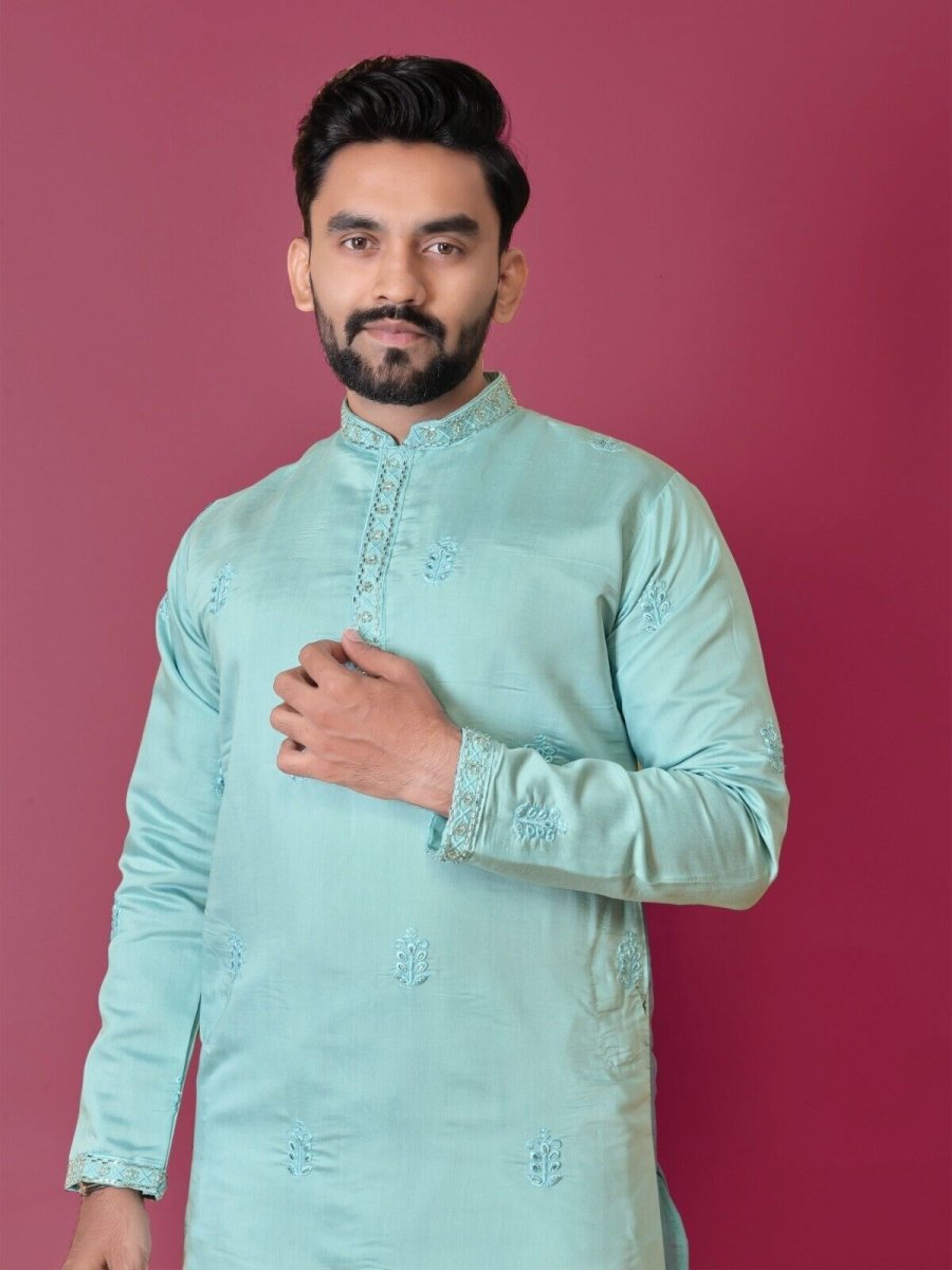 Cotton Men's Designer Wedding Bollywood Traditional Ethnic Long Kurta Payjama - 001FASHIONFORWARD