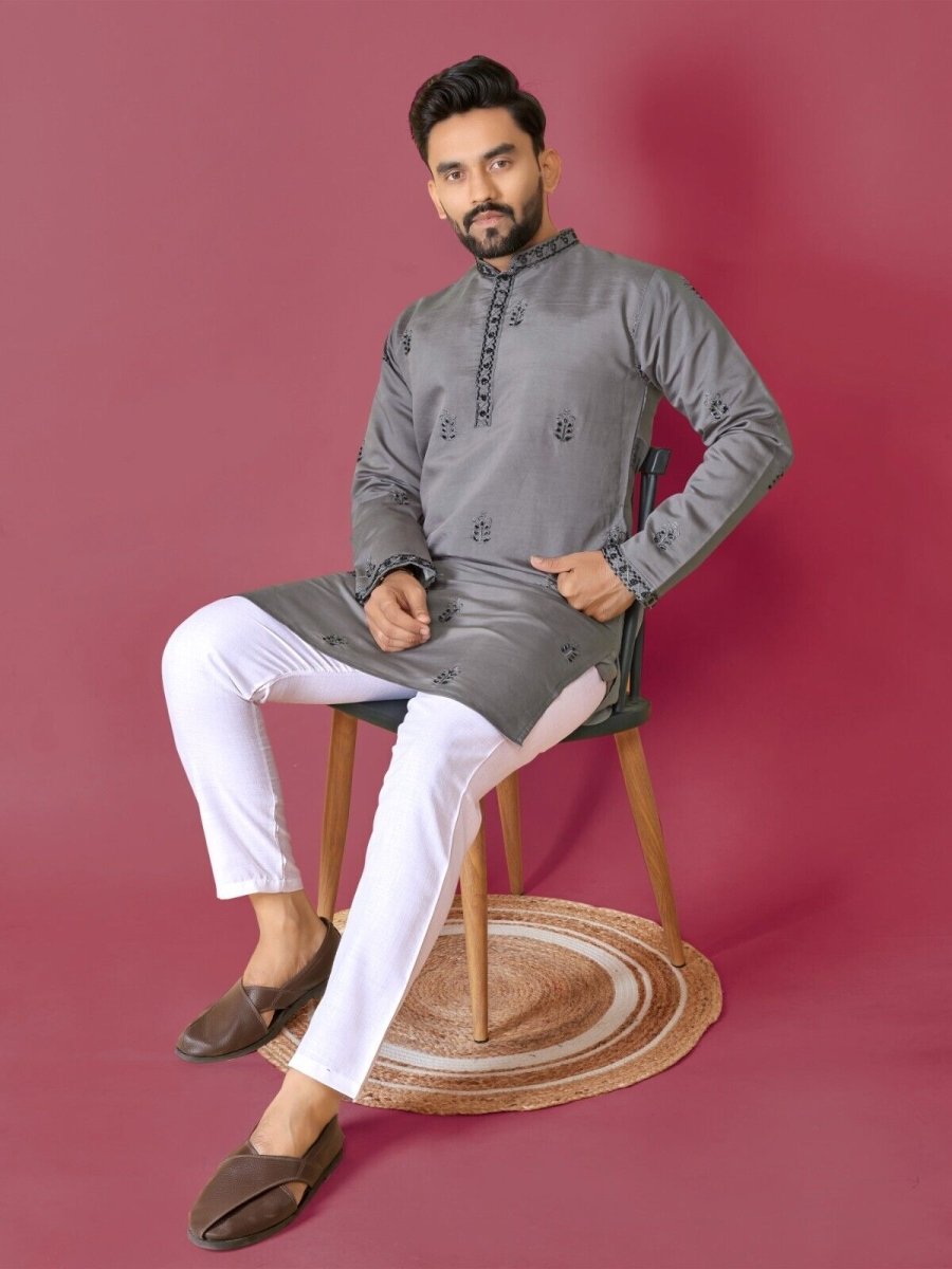 Cotton Men's Designer Wedding Bollywood Traditional Ethnic Long Kurta Payjama - 001FASHIONFORWARD