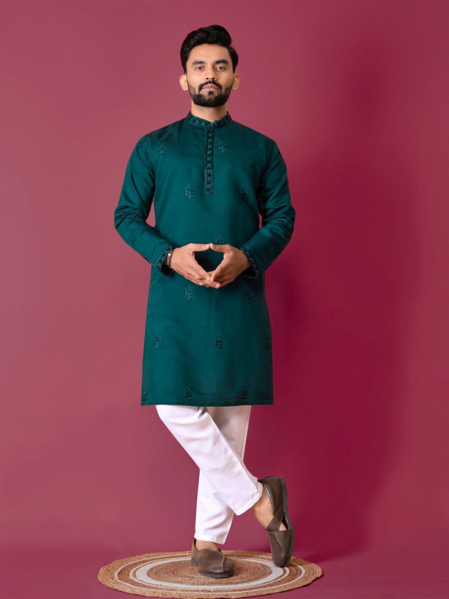 Cotton Men's Designer Wedding Bollywood Traditional Ethnic Long Kurta Payjama - 001FASHIONFORWARD