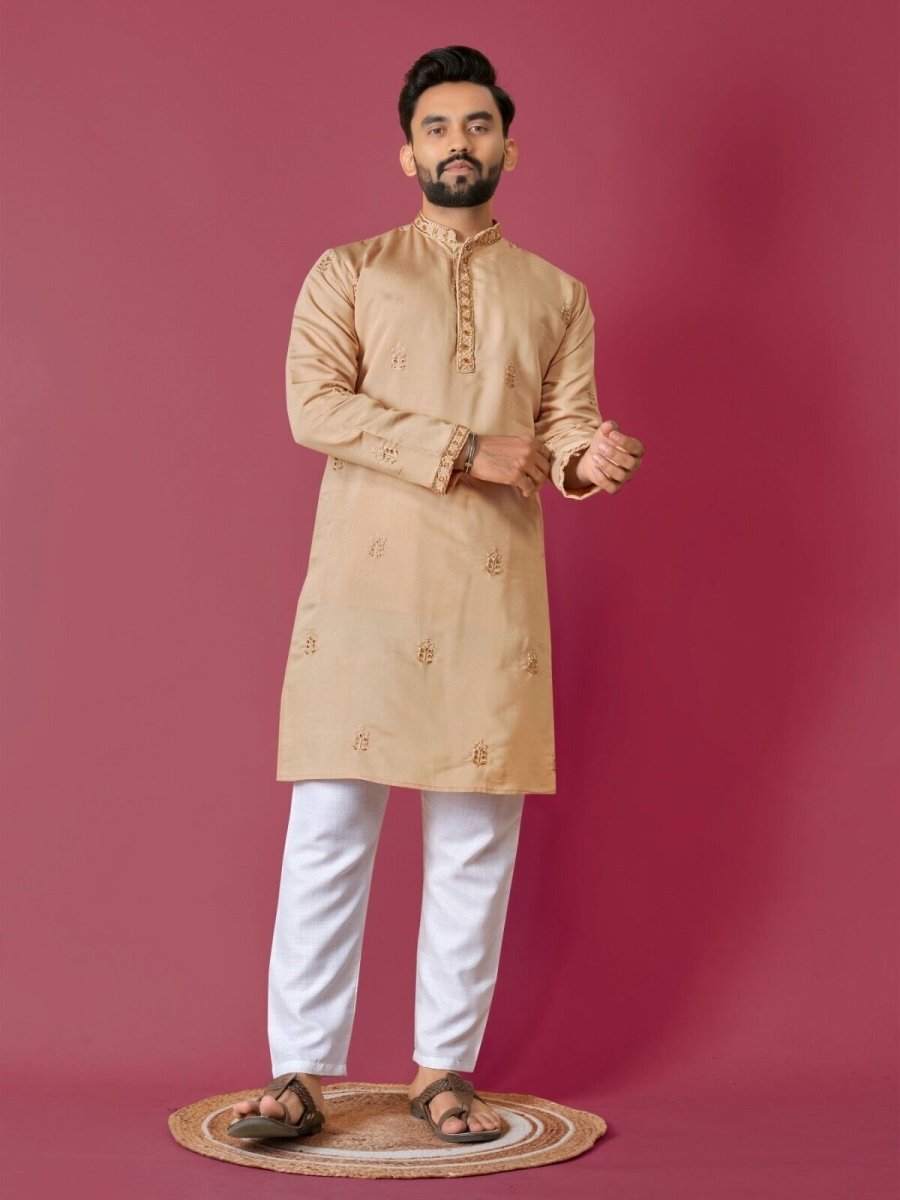 Cotton Men's Designer Wedding Bollywood Traditional Ethnic Long Kurta Payjama - 001FASHIONFORWARD