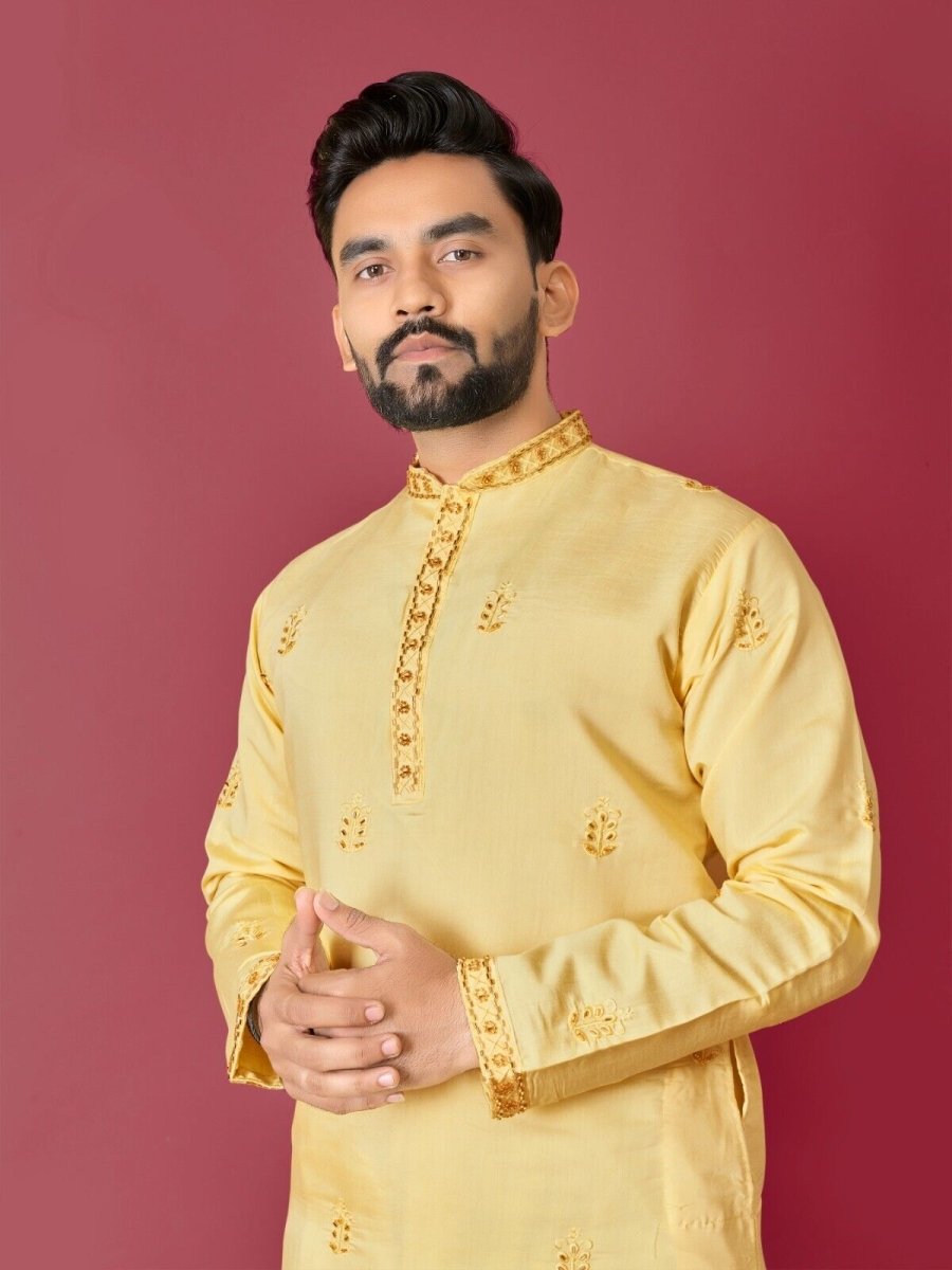 Cotton Men's Designer Wedding Bollywood Traditional Ethnic Long Kurta Payjama - 001FASHIONFORWARD