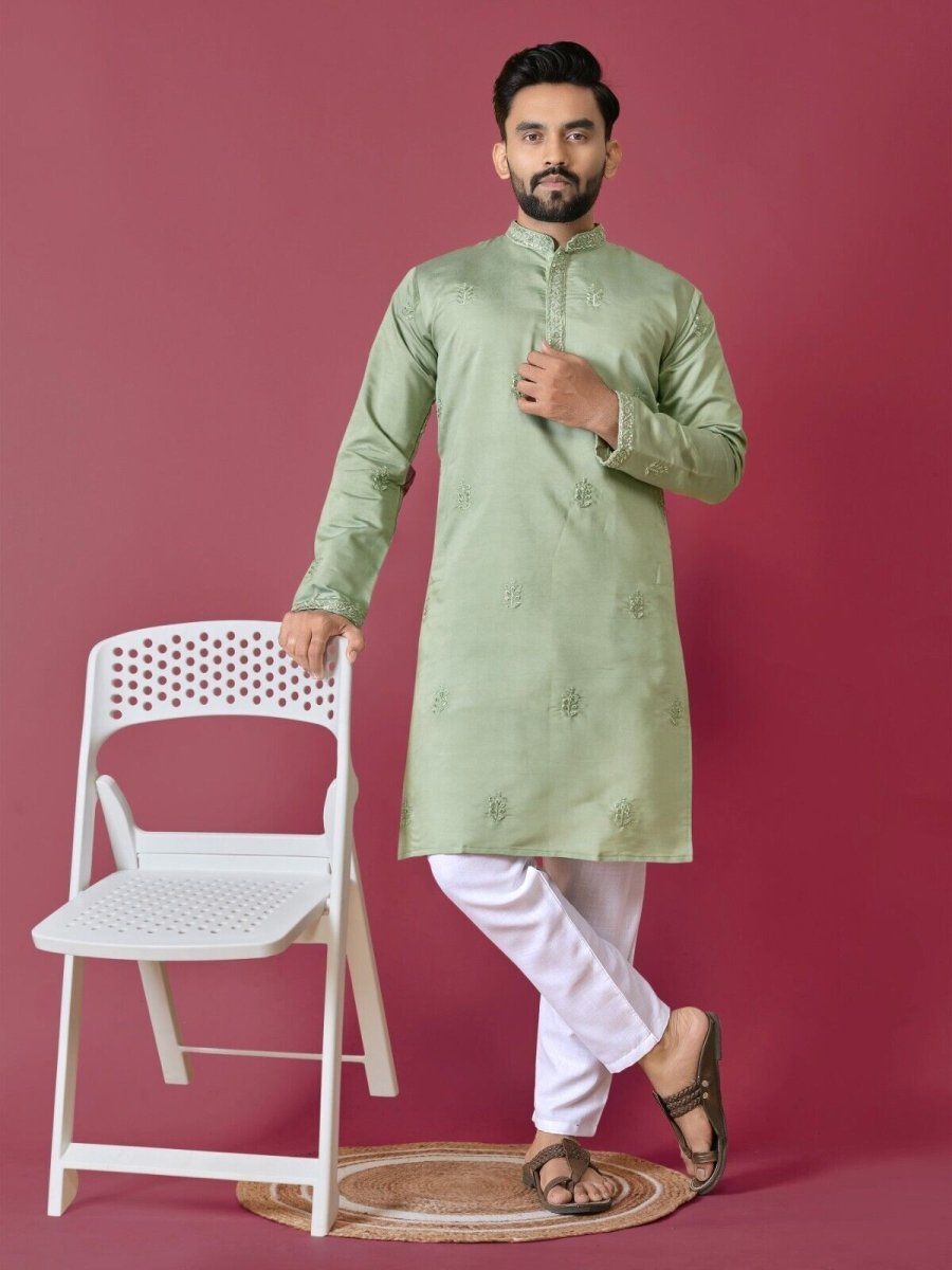 Cotton Men's Designer Wedding Bollywood Traditional Ethnic Long Kurta Payjama - 001FASHIONFORWARD