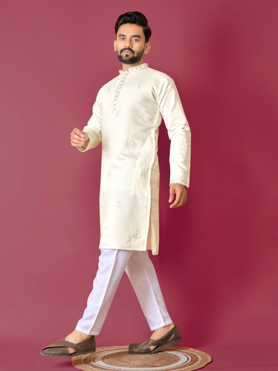 Cotton Men's Designer Wedding Bollywood Traditional Ethnic Long Kurta Payjama - 001FASHIONFORWARD