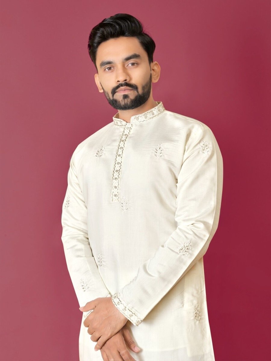 Cotton Men's Designer Wedding Bollywood Traditional Ethnic Long Kurta Payjama - 001FASHIONFORWARD