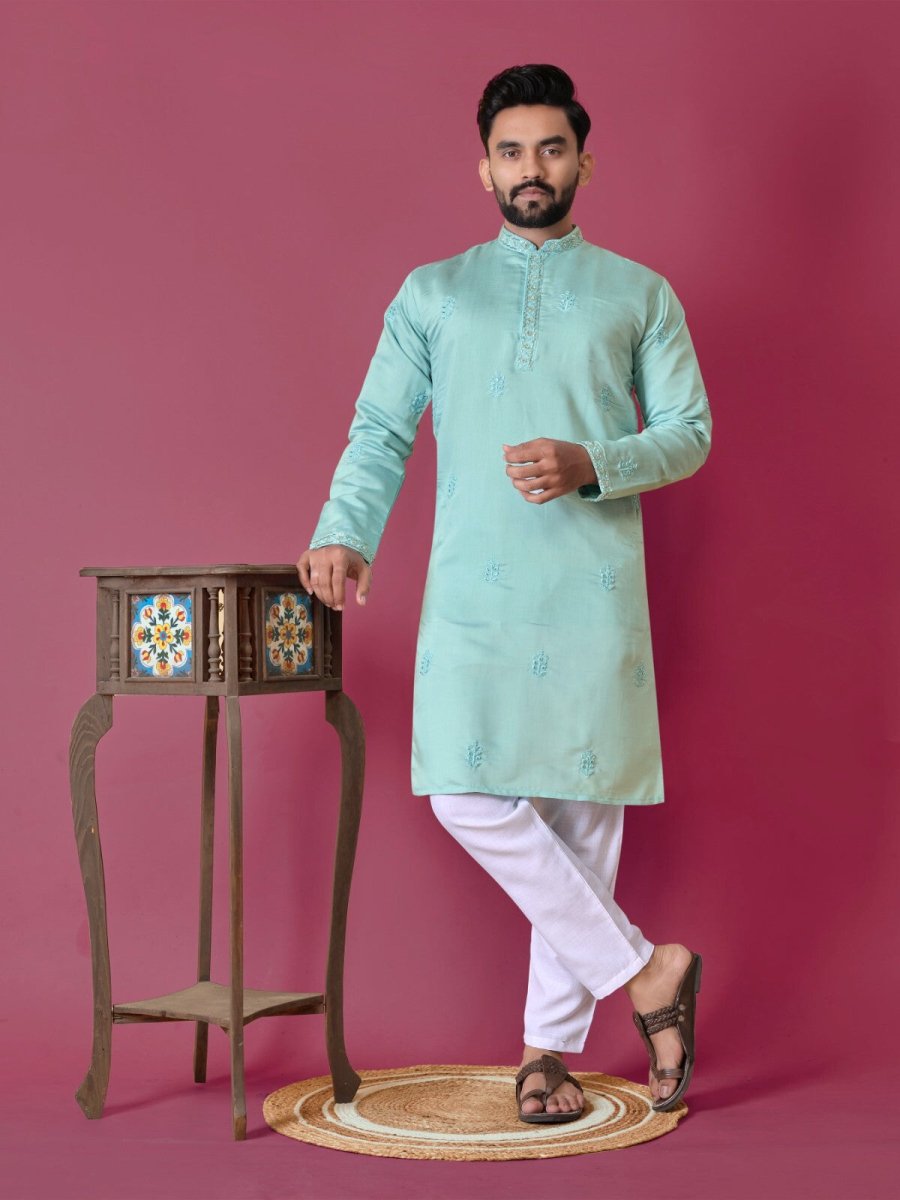Cotton Men's Designer Wedding Bollywood Traditional Ethnic Long Kurta Payjama - 001FASHIONFORWARD