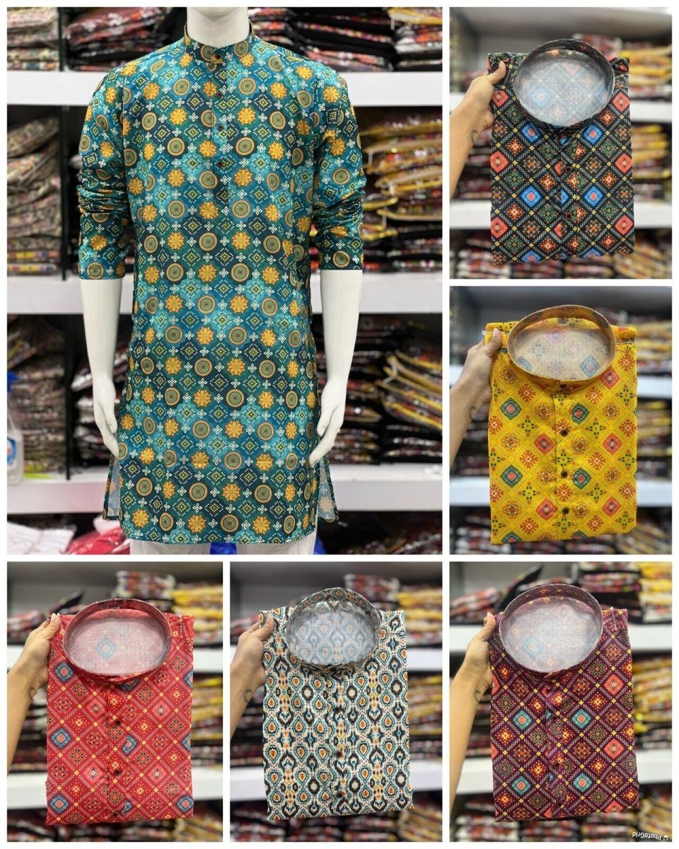Cotton Mens Wedding long Kurta Readymade Clothes yoga wear Sea green - 001FASHIONFORWARD