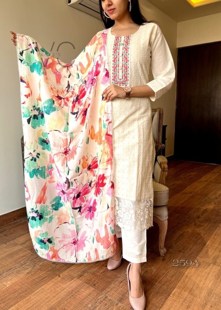 Cotton Pakistani Salwar Kameez Women Bollywood Party Wear Top Tunic Kurti Set - 001FASHIONFORWARD
