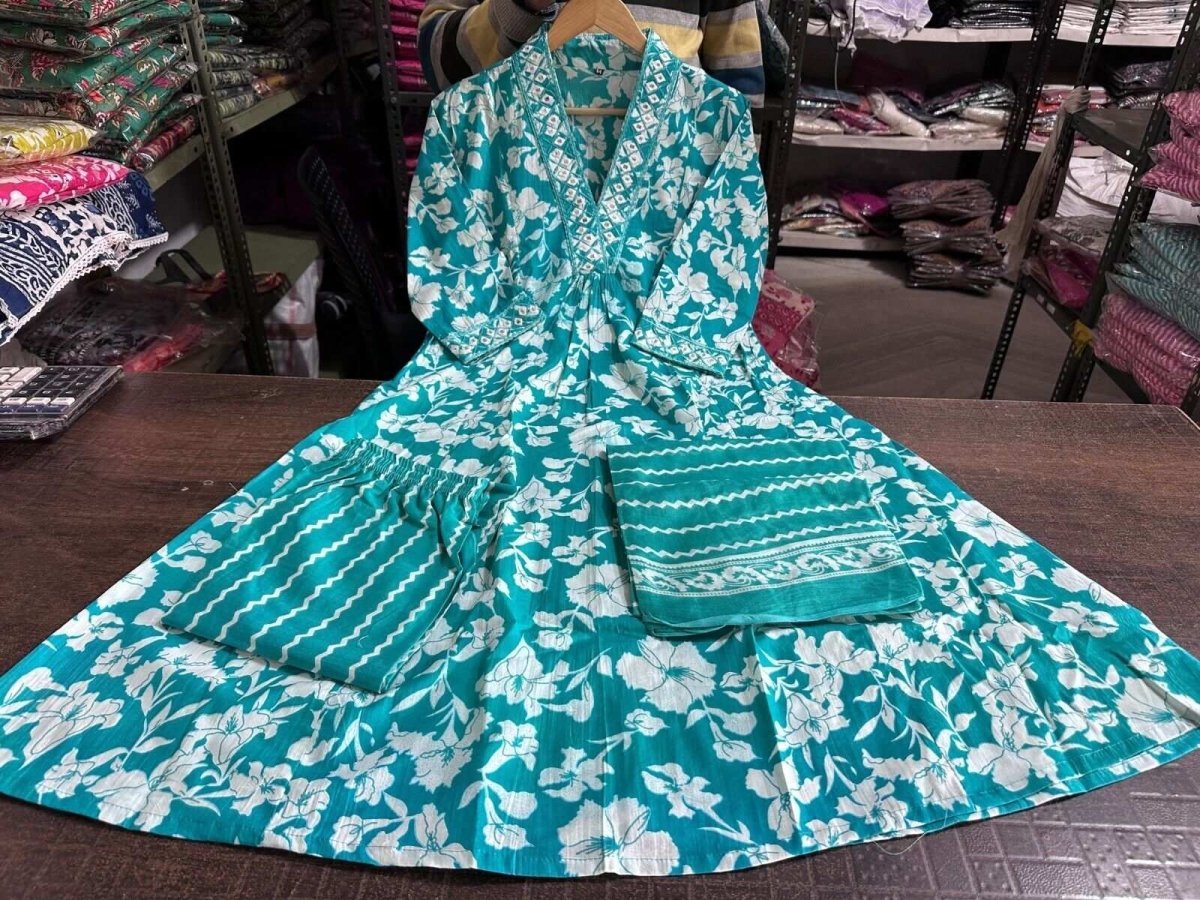 Cotton Printed Indian Pakistani Salwar Kameez – Designer A - line Dress Wear Suit - 001FASHIONFORWARD