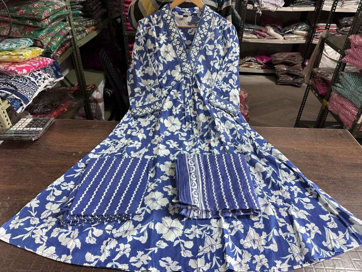 Cotton Printed Indian Pakistani Salwar Kameez – Designer A - line Dress Wear Suit - 001FASHIONFORWARD