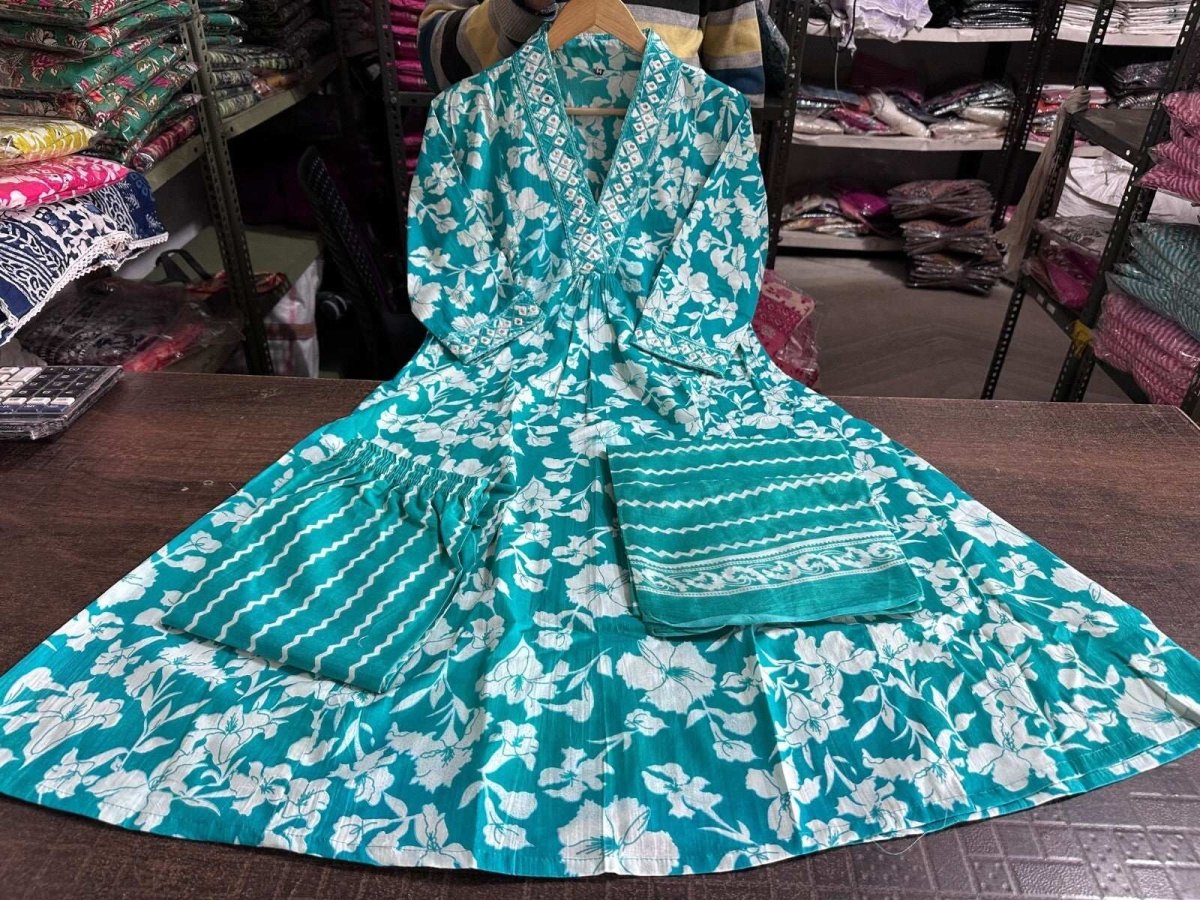 Cotton Printed Indian Pakistani Salwar Kameez – Designer A - line Dress Wear Suit - 001FASHIONFORWARD