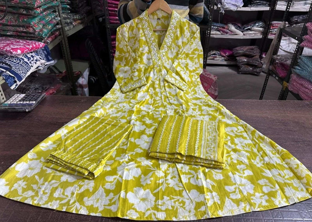 Cotton Printed Indian Pakistani Salwar Kameez – Designer A - line Dress Wear Suit - 001FASHIONFORWARD