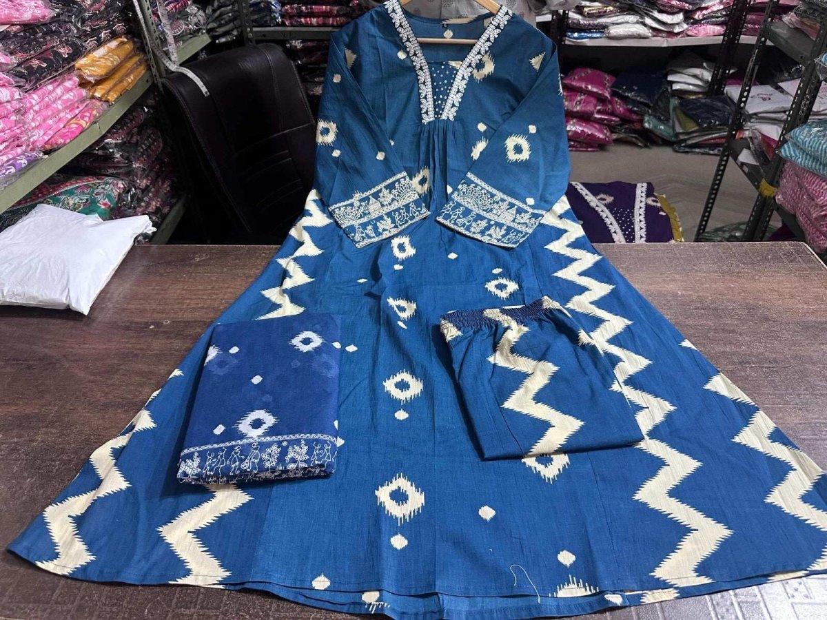 Cotton Printed Indian Pakistani Salwar Kameez – Printed A - line Dress Wear Suit - 001FASHIONFORWARD
