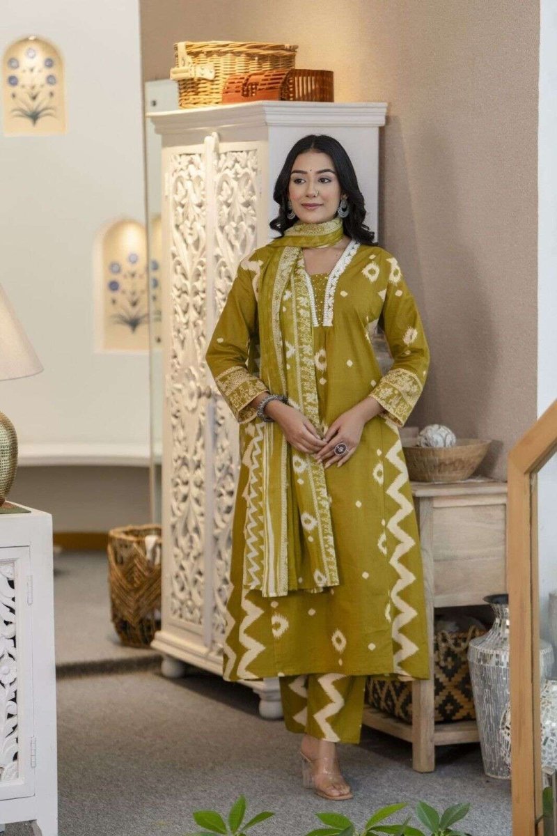 Cotton Printed Indian Pakistani Salwar Kameez – Printed A - line Dress Wear Suit - 001FASHIONFORWARD