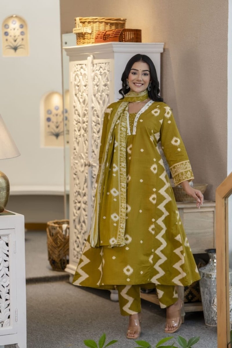 Cotton Printed Indian Pakistani Salwar Kameez – Printed A - line Dress Wear Suit - 001FASHIONFORWARD