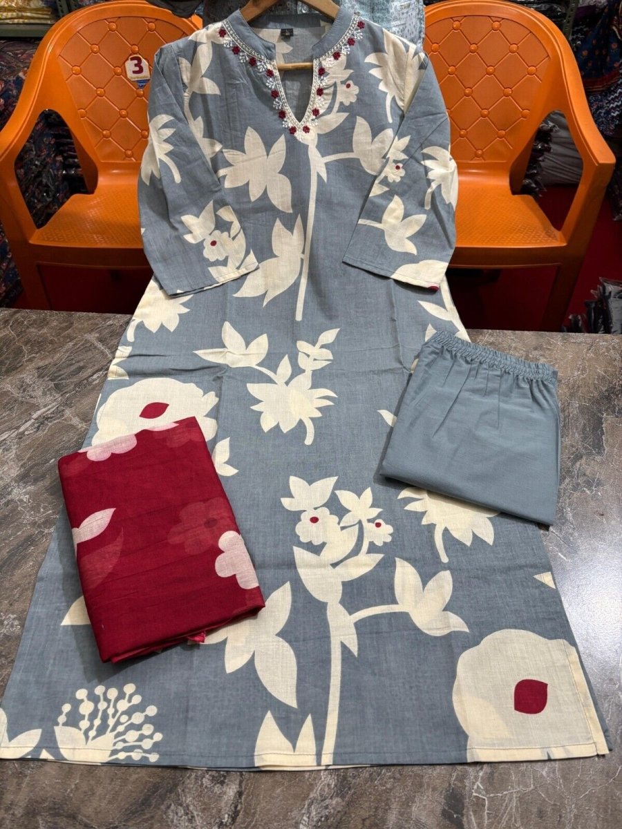 Cotton Printed Punjabi Salwar Kameez – 3 - Piece Indian Pakistani Ethnic Floral - 001FASHIONFORWARD