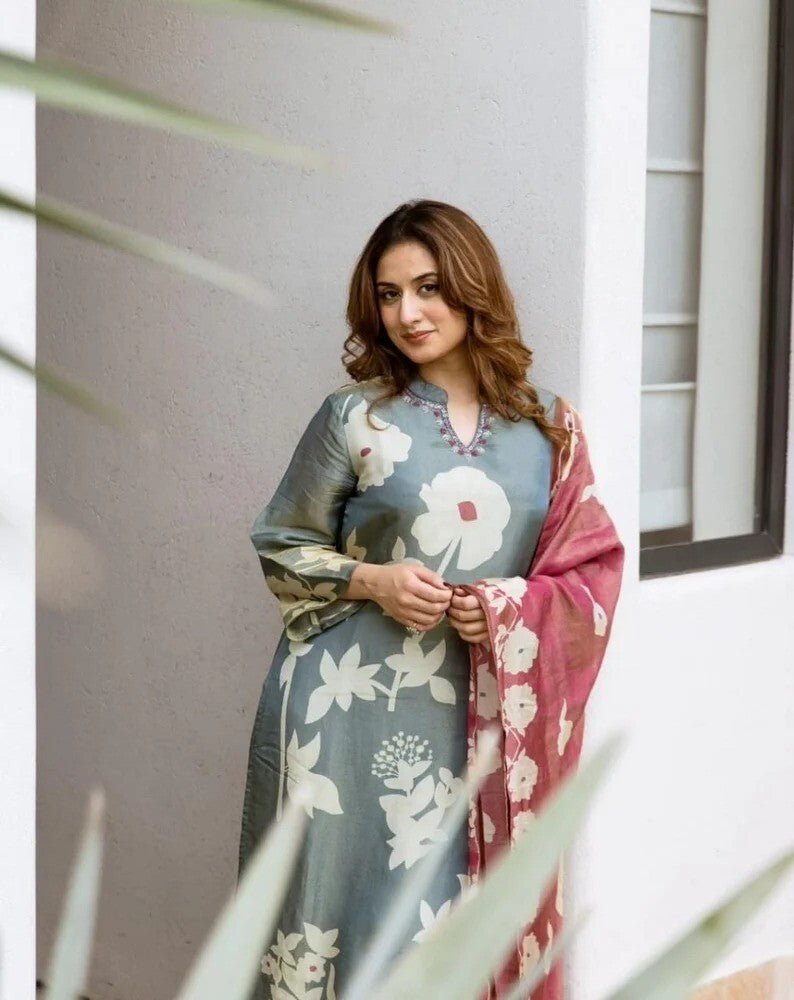 Cotton Printed Punjabi Salwar Kameez – 3 - Piece Indian Pakistani Ethnic Floral - 001FASHIONFORWARD